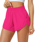 Hot Pink Womens Running Shorts With Quick Dry Fabric Featherweight Stretch Built In Brief Liner Elastic No Slip Waistband Zip Pockets