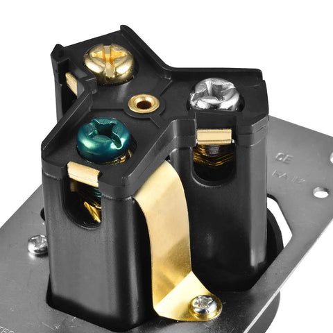 Close-up of Built Like A Tank UL Listed NEMA 10 50R Receptacle 50 Amp 125 250V Heavy Duty Female Plug with terminal screws.