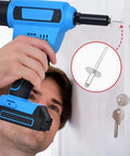 Person using tool to install Large Flange Aluminum Blind Rivet Assortment Kit With Pop Rivets Open End For Ductwork Boat Garage Projects.