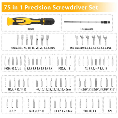 75-In-1 Precision Screwdriver Set With 67 Magnetic Bits And Mini Wrench For Electronics Repair Of iPhone MacBook Laptop PC