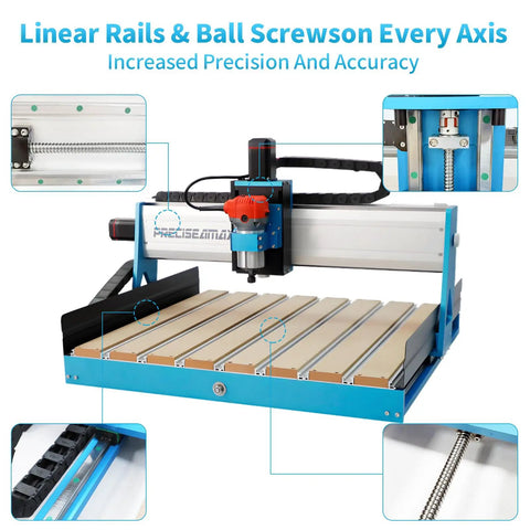 Straight Up Heavy Duty CNC Router Machine With Closed Loop Stepper Motor For Smooth Metal Engraving And Precision Wood Milling showing linear rails and ball screw for accuracy.