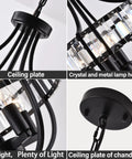 Crystal Farmhouse Chandelier In Black Rustic Finish Four Light Flush Mount Ceiling Light with dope crystal accents close-up