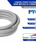 Flexible Liquid Tight PVC Electrical Conduit Kit 1 Inch Diameter, 25 Feet Length, Non Metallic Grey, coiled, weatherproof