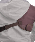 Adjustable Rifle And Shotgun Field Shield Recoil Pad With Leather Shirt Vest on shoulder, secure fit, cushioned kickback reduction.