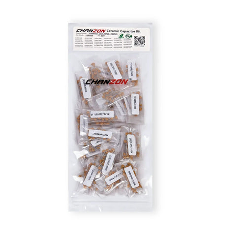 All-In-One Ceramic Capacitor Assortment Kit For DIYers, 720 Pieces, 36 Values From 10pF To 10µF, 50V, Bag with Printed Values