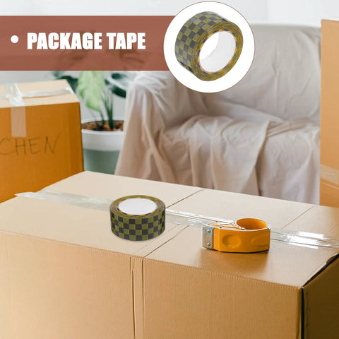 Plaid Pattern Shipping Tape 2 Rolls Adhesive Sealing Packing Tape With Black Yellow Grid Design for Small Business