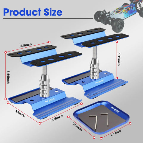 Aluminum RC Car Stand With 360 Degree Rotation Lift And Lower Screw Tray For 1 Eighth To 1 Sixteenth Scale Models Blue