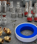 Super Quick Connect Air Coupler Kit For Compressor Tools With Premium Brass And Steel Pneumatic Fitting Set In 1/4 Inch NPT Size For Garage Auto Shop Use To Maximize Workflow Efficiency Today, brass fittings laid out