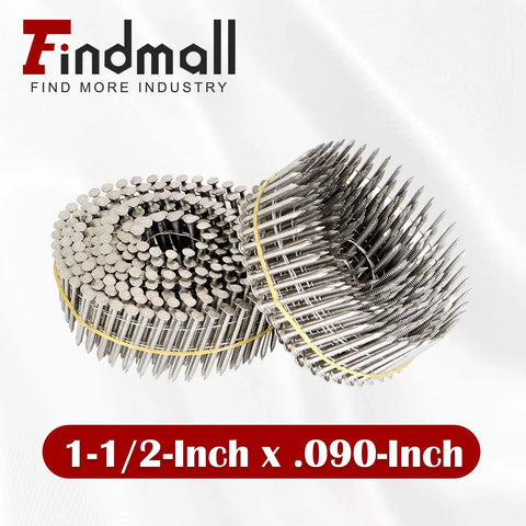 3600 Count 1-1/2 Inch By 0.090 Inch Ring Shank Stainless Steel Siding Nails 15 Degree Collated Wire Coil
