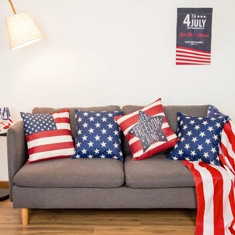 Patriotic 18x18 Inch Throw Pillow Covers Set Of 4 For Fourth Of July Independence Day American Flag Stars And Stripes on sofa