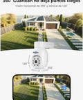 5MP Wireless PTZ Security Camera System in action protecting a modern home with 360° angle view, IP66 weatherproof design