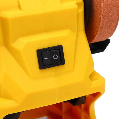 Detail of power switch on LiebeWH Cordless Bench Grinder Featuring 4 Suction Cups Mini Sander And Polishing Machine.