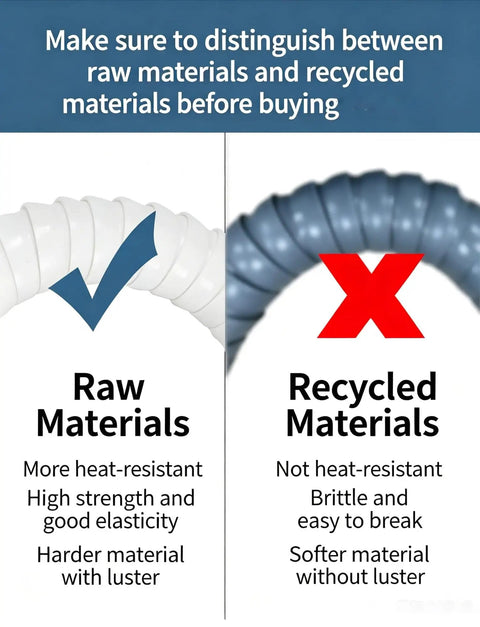 Comparison of flexible soldering smoke absorber arm materials, showcasing raw and recycled variants for high-performance point-source extraction.