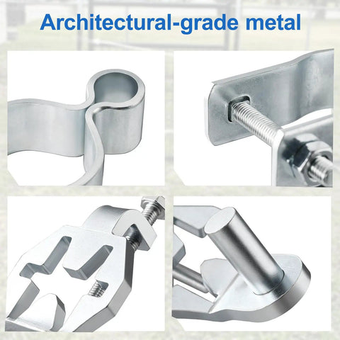 2 Pack T Post Gate Hinge Kit Heavy Duty Galvanized Carbon Steel Rustproof Includes 2 Hinges And 2 U Bolt Clamps All Hardware Included Easy Install For Strong Gates, close-up clamp details