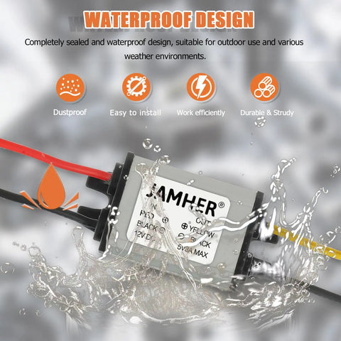 Rugged 2Pack Waterproof 12V To 5V DC Buck Converter submerged in water showcasing waterproof design for automotive use