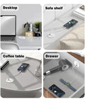 Recessed Power Strip Two Pack Desk Grommet Outlet 2.5 Inch Ten Foot Cord Triple USB Fast Charging Hub One AC Socket White Flush Desktop Charger installed in various furniture styles.