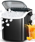 Portable Countertop Ice Maker With Carry Handle For Home Office And Parties, Produces About 26 Lbs Of Ice Per Day, Black, with ice scoop and drink