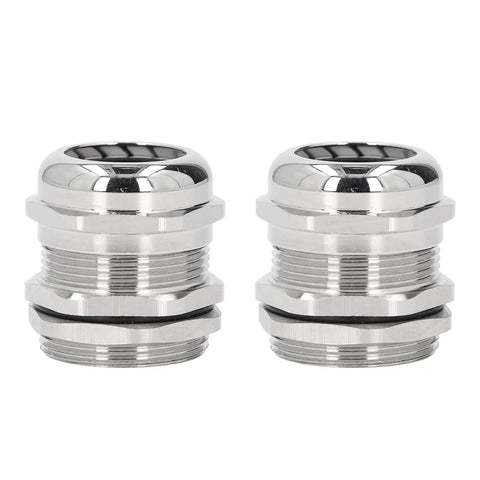 Ni Plated Brass Cable Gland Cord Grip Stress Relief Kit Two Pack IP68 Waterproof Glands, shiny brass connectors close-up