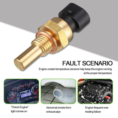 Flygun car engine water temperature sensor; brass body and black connector, Delphi-compatible