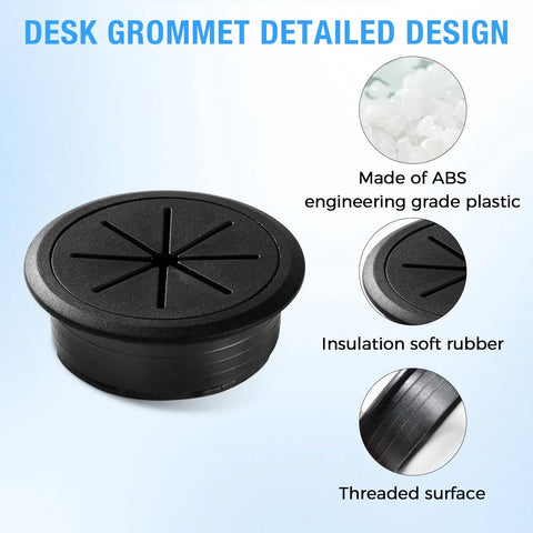 2 Pack 2 Inch Desk Grommets For Cable Management Black ABS Plastic Desk Hole Covers detailed design