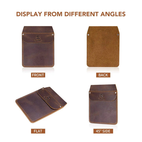 Genuine Leather Pocket Protector for Men Durable Tool Pouch for Jeans and Shirts Keeps Tools and Pens Secure Premium Brown Cowhide Workhorse Pocket Organizer for Work and Casual shown from multiple angles.