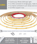 RibbonFlex Pro 24V White COB LED Strip Light Tape 2700K 32 Ft 10 M with connectors, dimmable, cuttable, UL Listed, easy install