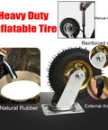 2 Pack Heavy Duty Industrial Grade Swivel Caster Featuring Natural Rubber Pneumatic Tires with reinforced rivets and external air inlet.