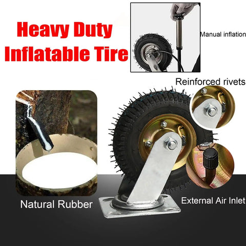 Heavy Duty Pneumatic Casters With Shock Absorbing Air Filled Tires For Wheelbarrow Replacement with reinforced rivets and manual inflation.