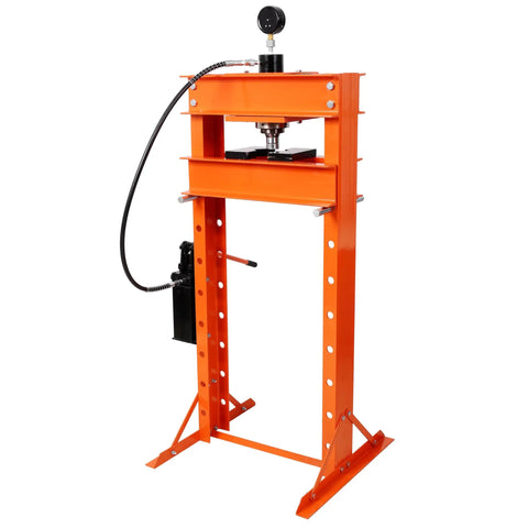 30 Ton Hydraulic Shop Press With Adjustable H Frame And Gauge, Dual Pump, Steel Construction, Garage Grade Metalworking Press, Orange