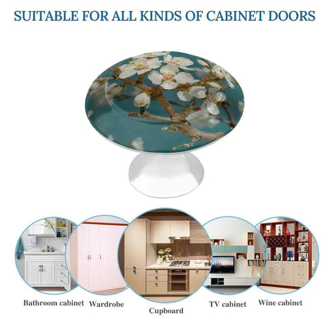 Fresh White Flower Round Cabinet Knobs 2 Pack With Screws Stainless Steel Kitchen Drawer Pulls Bathroom Vanity Furniture Hardware Decorative Handles For Sink Cupboard Make Your Home Look Snazzy round cabinet knob featuring white floral design and stainless steel base suitable for various cabinet types.