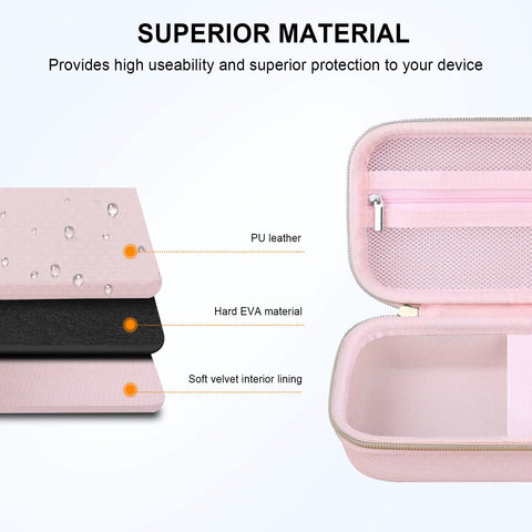 Carrying Case For Portable Handheld Nebulizer And Inhaler Spacer, showing PU leather, EVA material, soft velvet interior, Star Pink.