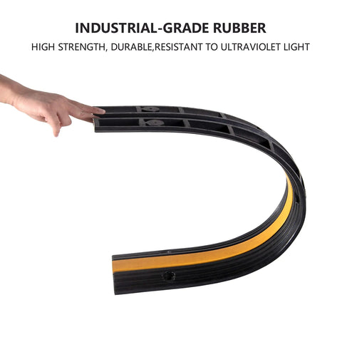 Flexible section of Heavy Duty Rubber Cable Ramp 2 Channel Drive Over Protector for Outdoor Wires and Hoses, 22,000 Lbs Load Capacity