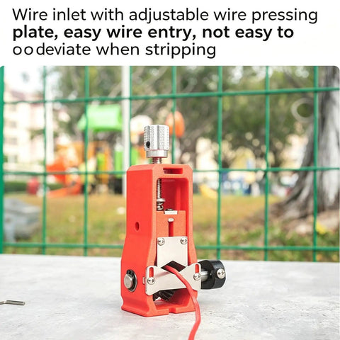 Close-up of Heavy Duty Manual And Electric Wire Stripping Machine With Replaceable Blade, showing adjustable wire inlet and pressing plate.