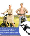 Top Shelf Rubber Twist Throttle Grip With Two Keys Waterproof Ebike Accelerator Handle And Speed Controller Universal Replacement Parts For Ebikes Motorcycle Killer Performance, shown on e-bikes in outdoor setting.