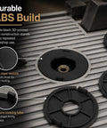 Drop The Mic 5 Pack 2 Inch Router Table Insert Rings Ultra Premium Abs Construction Fast Mount For Sears Craftsman Workbenches Dope Woodshop Gear Black shows durable ABS insert rings installed on table.