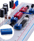 Dip Switch Assortment Kit 41 Pieces With 10 Values Blue Double Row Dip Switches on breadboard for DIY electronics