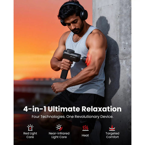 Athlete using X6 Ultra Massage Gun With Heat And Infrared Light Titanium Head Percussion Deep Tissue Massager For Athletes With Six Attachments