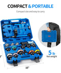 Heavy Duty 18 Piece Radiator Pressure Tester Kit For Coolant System Leak Detection With Pump Gauge Adapter Set Thermometer in portable case.