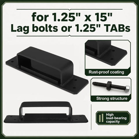 Built Tough Heavy Duty Treehouse Bracket With Floating Connection Design For Independent Tree Movement Fits 1.25 X 15 Inch Lag Bolts Or 1.25 Inch Tabs, black steel bracket
