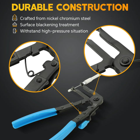 Weyleity 9-piece long-reach hose clamp pliers set with blue handles, front view for automotive hoses