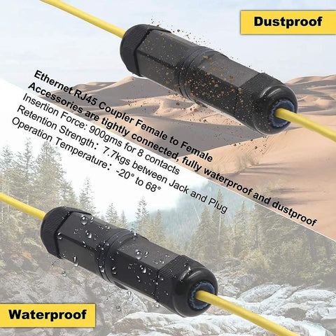 Waterproof RJ45 Coupler IP68 5.3 Inch Shielded Female To Female Ethernet Connector showcasing waterproof and dustproof design