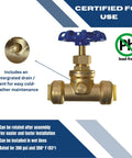 Certified brass Half Inch Push Fit Stop Valve with Drain Vent for Pex Copper CPVC PERT HDPE, lead-free, winterization ready.