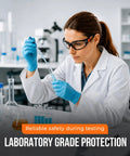 Top Shelf Industrial Safety Glasses With Vibrant Orange Frame Clear Anti Fog Lenses Scratch Resistant High Impact Shield Ansi Z87 Certified Uv400 Eye Protection Clutch For The Job Site Bad Boy Gear worn by a woman in a lab.