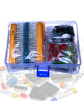 Mega 1500 Piece 7 Value Electronic Component Kit with capacitors, resistors, LEDs, transistors in clear plastic case
