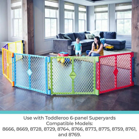 Wall Mount Kit For Baby Play Yards Extends Your Superyard Across Wide Open Spaces, Works With Up To Six Panels, colorful playpen