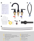 Installation components of Two Handle Dope Matte Black Bathroom Faucet With Pop Up Drain Widespread 8 Inch Basin Vanity Sink Tap