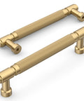Champagne Bronze Knurled Cabinet Pulls, 10 Pack, 5 Inch Hole Center Drawer Pulls For Kitchen Cabinets And Bathrooms, shown in detail.