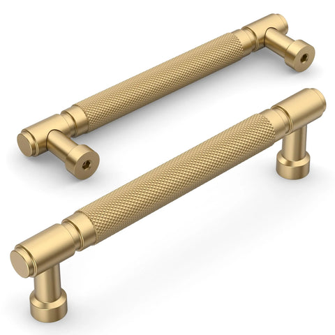 Champagne Bronze Knurled Cabinet Pulls, 10 Pack, 5 Inch Hole Center Drawer Pulls For Kitchen Cabinets And Bathrooms, shown in detail.