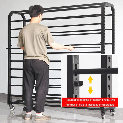 Heavy Duty Commercial Roll Storage Rack With Wheels Holds Vinyl Leather Wallpaper And Window Film Hella Tough Steel Organizer Frame, adjustable rods.