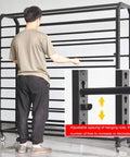 Industrial Grade Heavy Duty Steel Storage Rack For Window Tint Film Vinyl Wrap And Wallpaper Rolls, adjustable pole spacing shown.